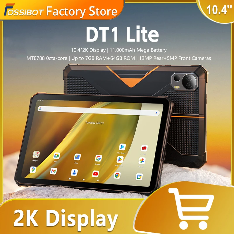 FOSSiBOT DT1 Lite Android 13 Rugged Tablet 10.4'' 2K-Large Screen 11000mAh Battery 4GB RAM 64GB ROM Four Hi-Res Speake