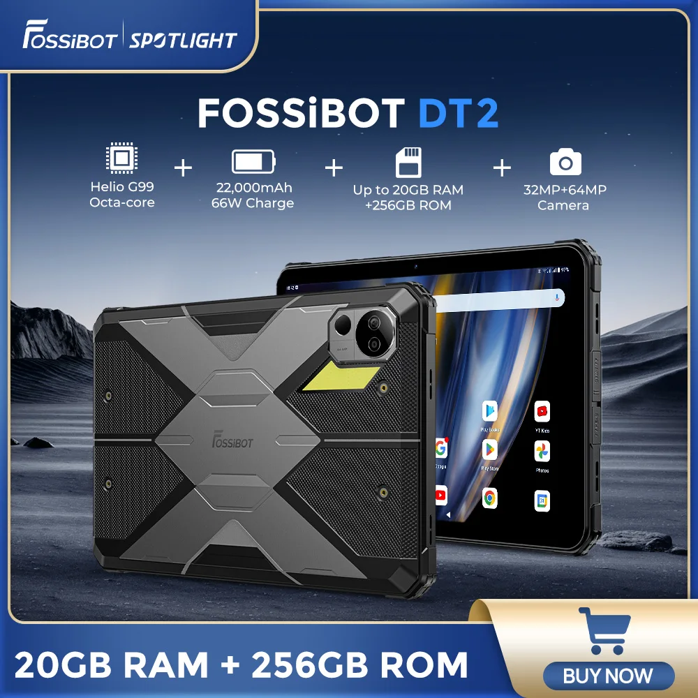 Fossibot-Android 13 Rugged Tablet, PC, Outdoor Lighting, 2K Screen, Helio G99, 22000mAh Battery, 20GB + 256GB, 10.4 ", 2K