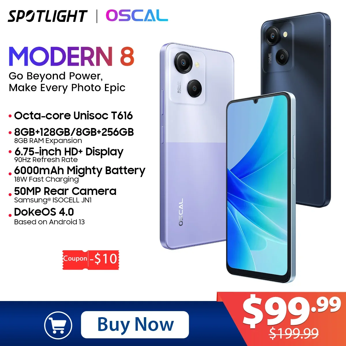 OSCAL MODERN 8 Smartphone 6.75inch Display Octa Core 128GB/256GB 50MP Camera Mobile Phone 6000mAh Battery 18W Fast Charging