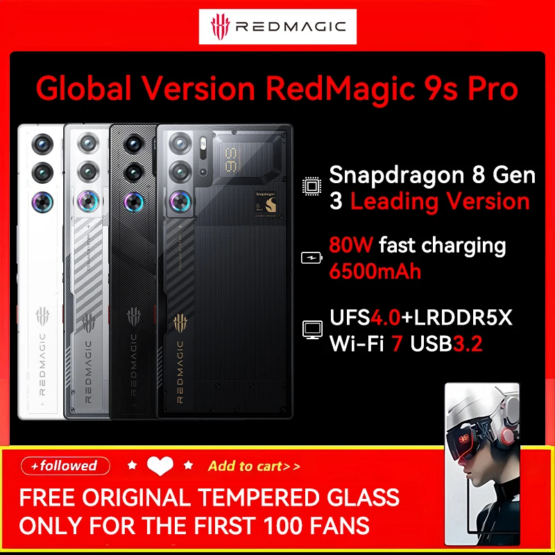 New Original Global Version Redmagic 9S Pro NX769J Snapdragon8 Gen3 LEADING VERSION 6.8‘ Q9+ 120Hz 50MP+50MP+2MP 6500mAh NFC
