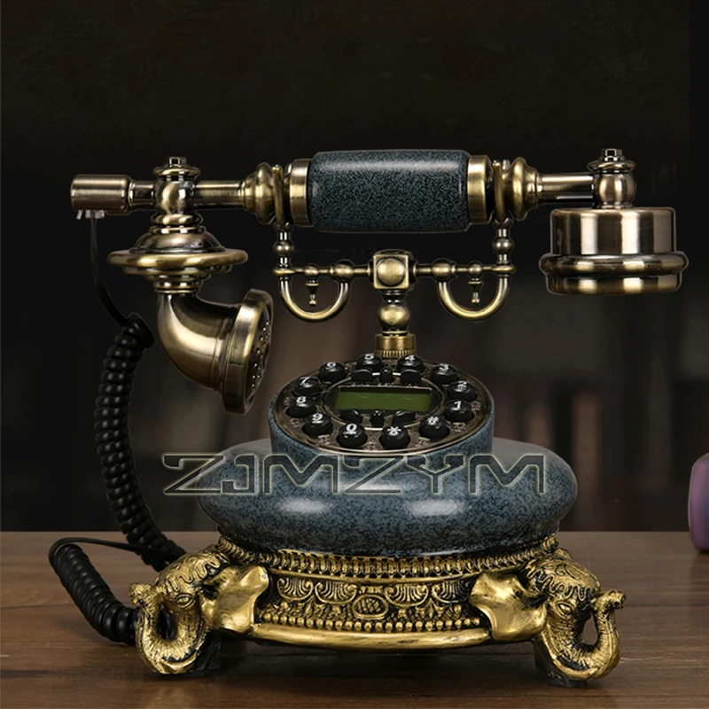 Antique Corded Telephone Retro Vintage Button Dial Desk Telephone Phone with Redial, Hands-free, Home Office Decoration
