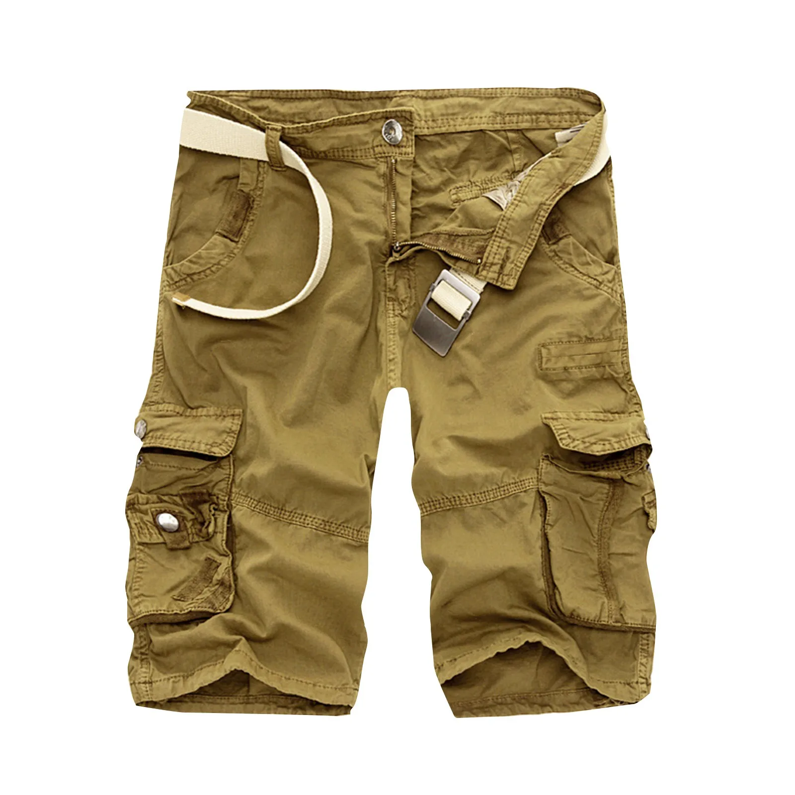 Men'S Multi Pockets Shorts Summer Korean Version Loose Straight Cargo Pants Fashion Trend Street Style Solid Color Cargo Sh