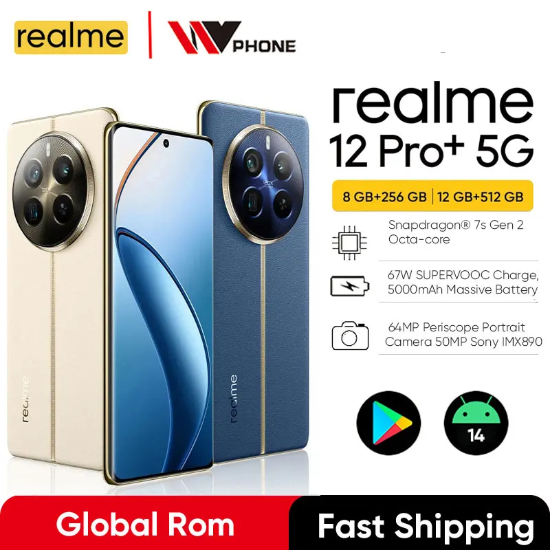 Global Rom realme 12 Pro Plus Snapdragon 7s Gen 2 64MP Sony IMX890 OIS 6.7" AMOLED 67W SuperVOOC Smartphone realme 12 Pro+