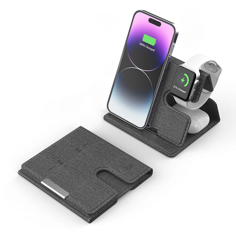 Portable 3 in 1 Foldable Wireless Charger Stand Dock for iPhone 15 14 Holder Magnetic Fast Charging Station for Apple Watch S8