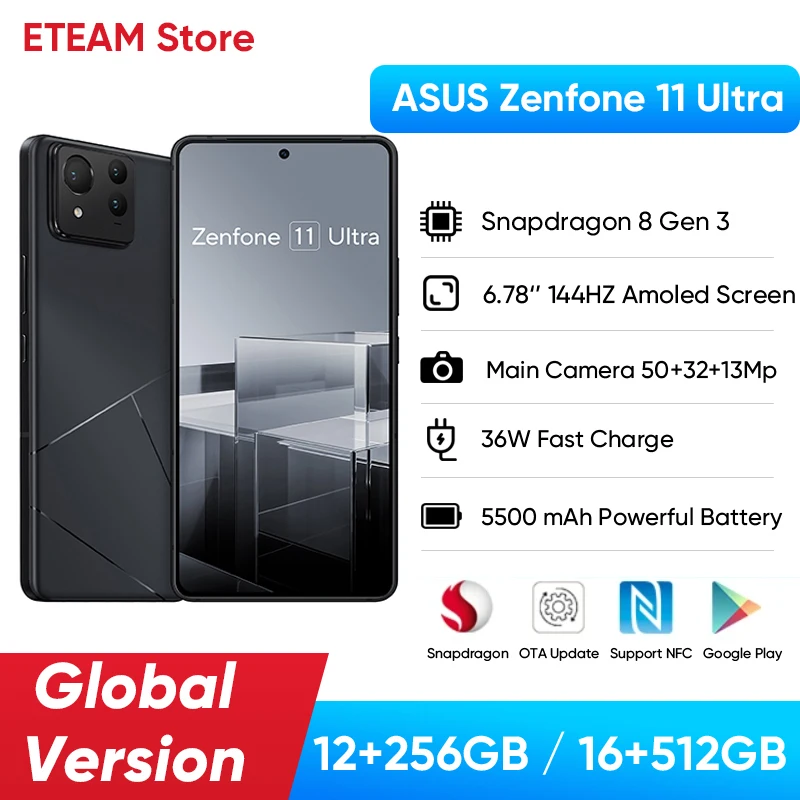 2024 New Arrival ASUS Zenfone 11 ultra 5G Global Version Snapdragon 8 Gen 3 6.78'' 144HZ AMOLED Screen 65W Charging NF
