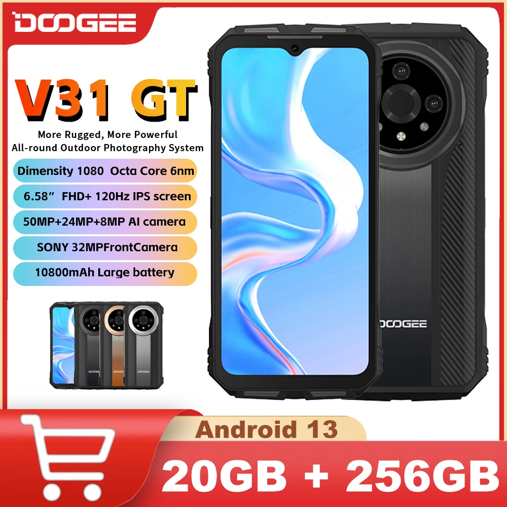 DOOGEE V31GT 5G Rugged Phone 6.58" FHD 120Hz Display Thermal Imaging System Dimensity 1080 12GB+256GB Android 13 NFC Smartp
