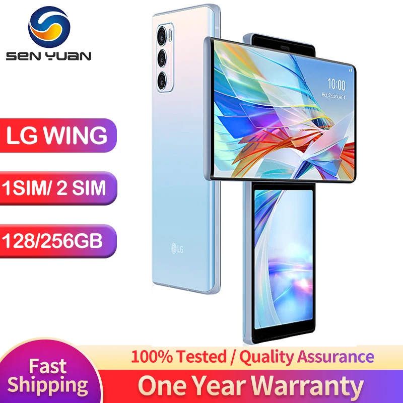 Original LG WING 5G CellPhone LMF100N LMF100VM 6.8'' 8GB RAM 128GB/256GB ROM 4G LTE Mobile Phone Octa Core Android Sma