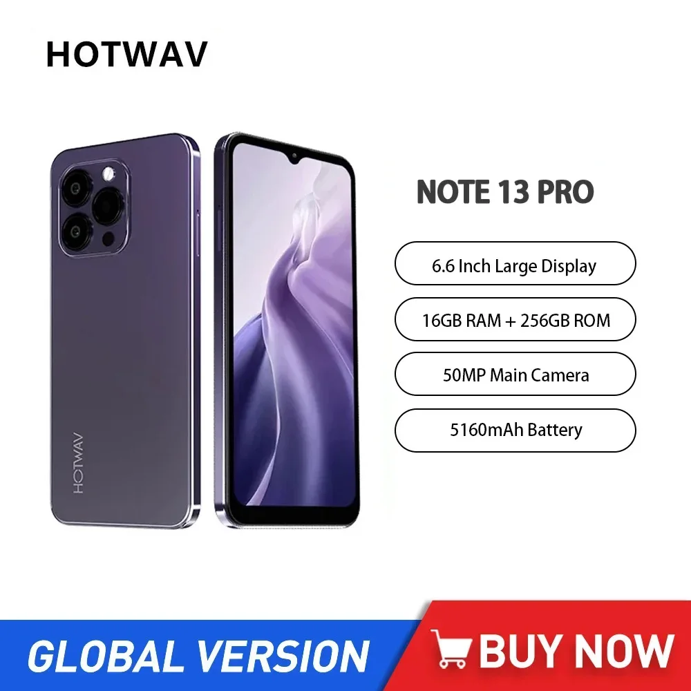 HOTWAV Note 13 Pro Cheap 4G Smartphones 6.6Inch HD Octa Core 16GB+256GB Android 13 Mobile Phone 50MP 5160mAh 18W Fast Charge NFC