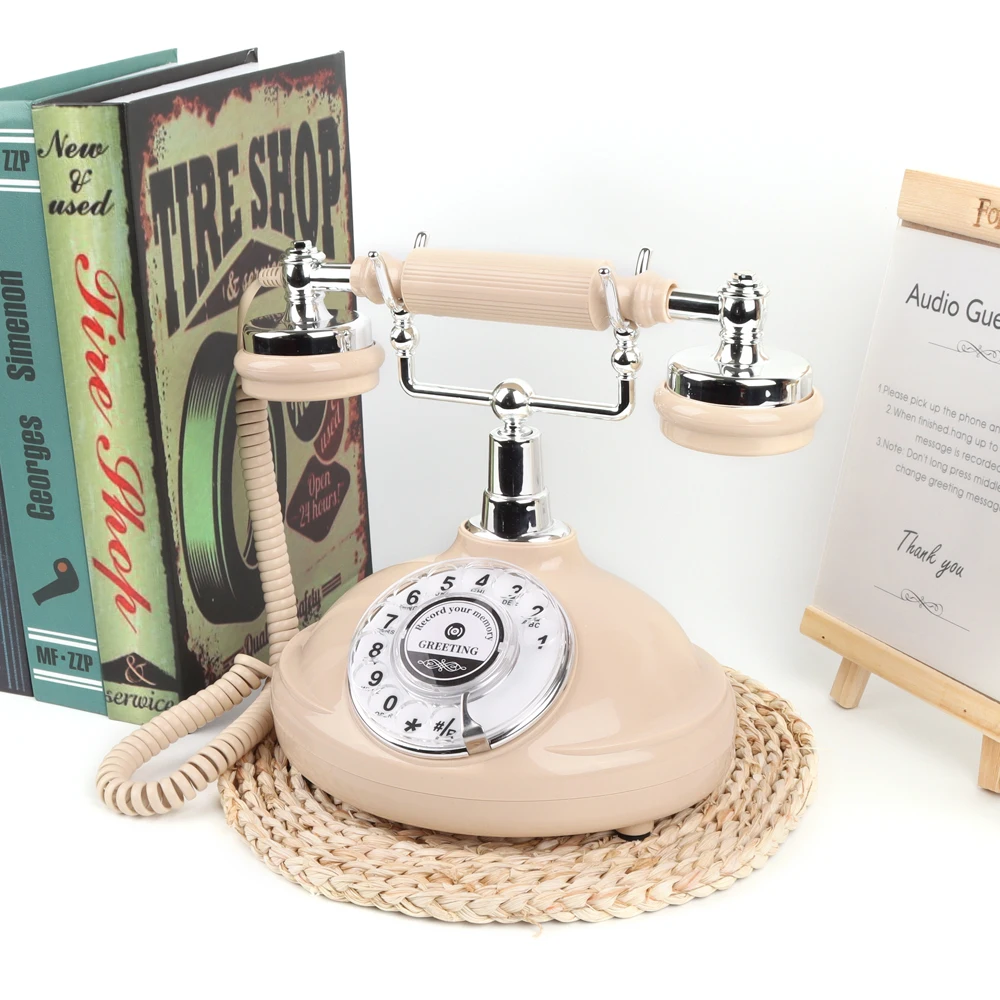 Classic Retro White Beige Rotary Antique Telephone Audio Guestbook Telephone Message Recording Telephone Wedding Party Telephone