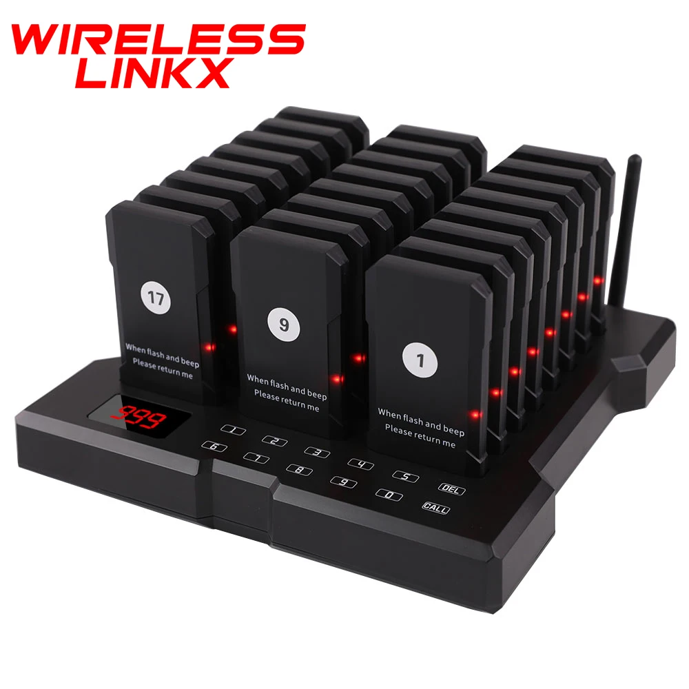 Wireless Restaurant Pager System 24 Buzzer Wireless Calling Beeper System Food Pager for Coffee Dessert Burger Shop Food Truck