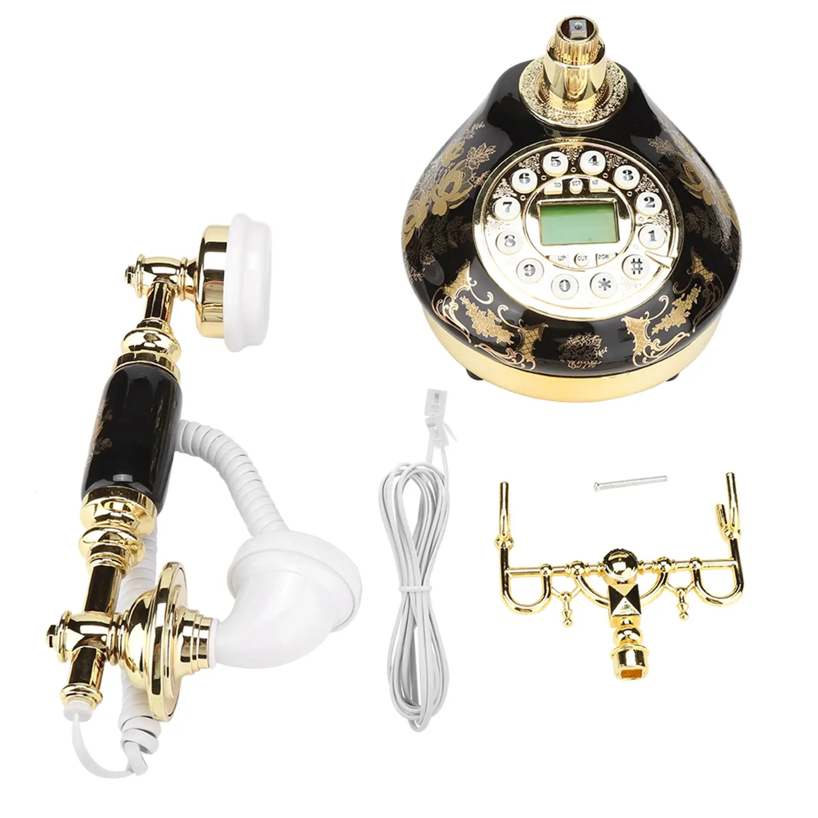 Retro Vintage Ceramic Antique Landline Telephone with Caller ID Desktop Corded Phone for Home or Hotel