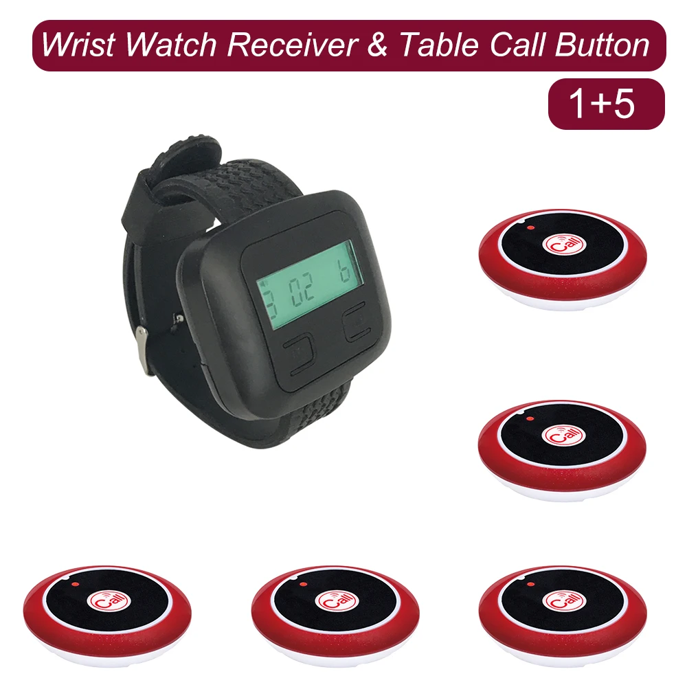 CATEL 5 High Quality Call Buttons 1 Wrist Watch Pager in Vibration Restaurant Wireless Calling System Cafe Waiter Service Buzzer