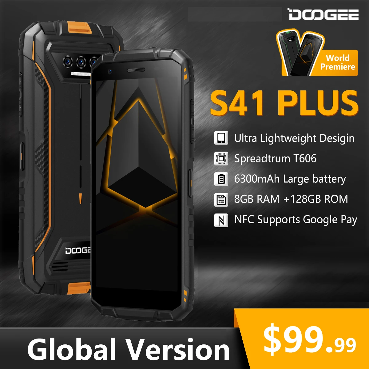 DOOGEE S41 PLUS Rugged Smartphone 5.5" IPS Display 4GB+128GB 6300mAh Batterty 13MP AI Camera NFC Android 13