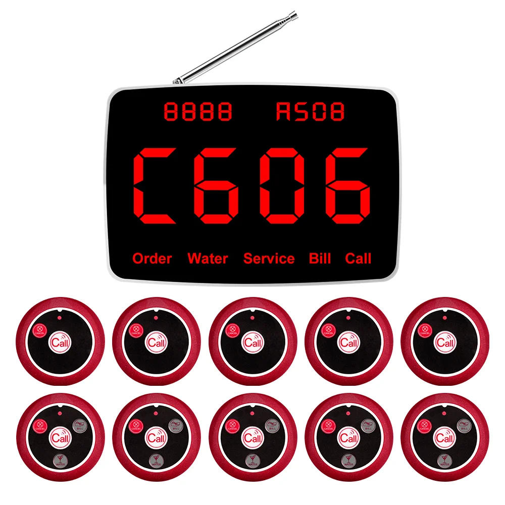 Wireless Waiter pager System Restaurant Smart Voice Broadcast 10 Call Buttons for Bar, Office, Cafe, and Customer Service Bell
