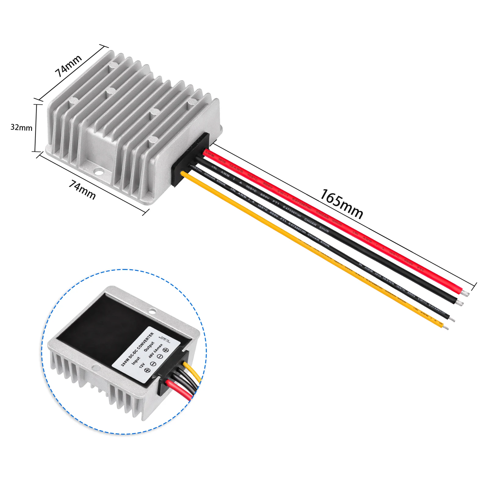 Superbat 12V to 48V DC Step UP Converter 6A 288W Booster Built-in Circuit Protection Chip for Starlink Networks Motors Dashboard