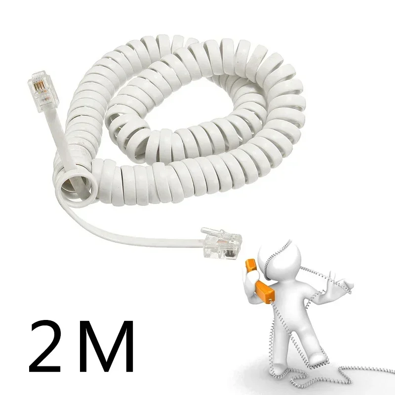 2M Phone Cord Landline Uncoiled Coiled Landline Telephone Handset Cord Line Cable RJ10 Telephone Accessory