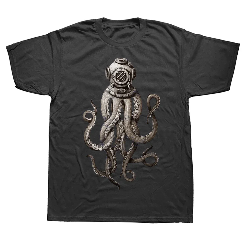 Cotton Streetwear Short Sleeve Birthday Gifts T-shirt Mens Clothing Funny Retro SCUBA Diver Octopus T Shirt Summer Style Graphic