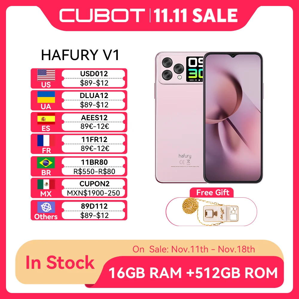 Cubot Hafury V1, Smartphone Android, 16GB RAM(8GB+8GB), 256GB ROM, Dual Screen, 64MP Camera, NFC, Global Version, Dual 4G Phone