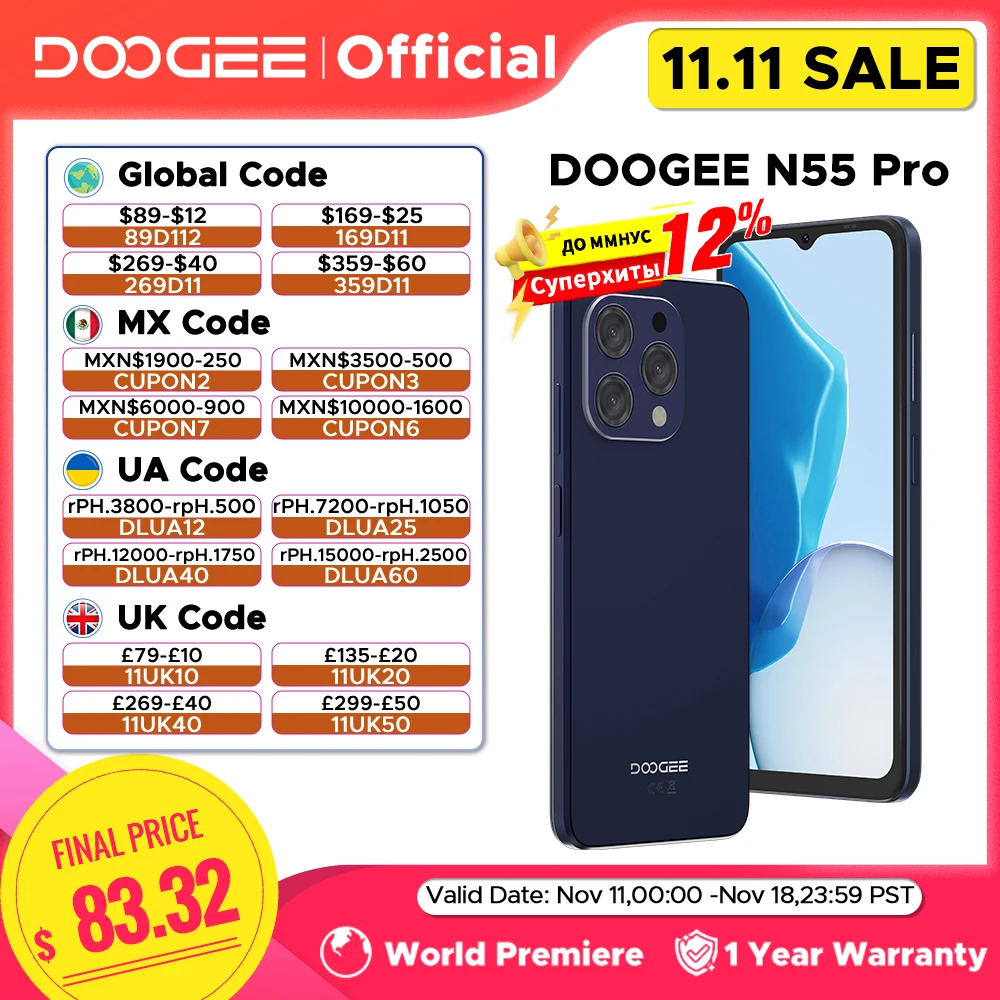 DOOGEE Blade GT Rugged Phone 10.5mm Uitra-thin 6.72'' FHD 120Hz LED Light Effect 12GBRAM 256GB ROM 5500mAh Battery And