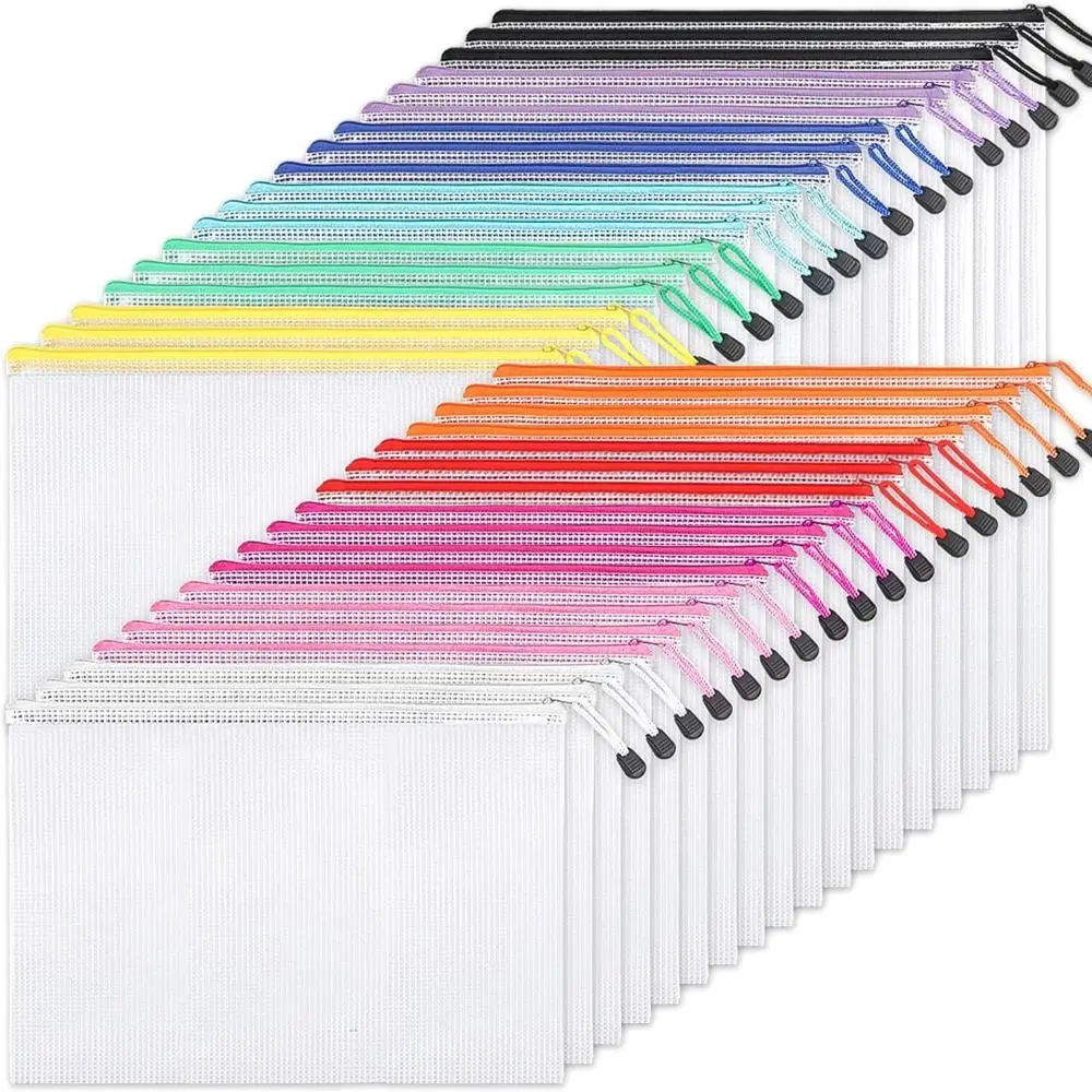 Document Organiser Mesh Zipper Pouch Large Capacity Cosmetic Makeup Bags File Folders Pouch Waterproof Plastic Document Folder