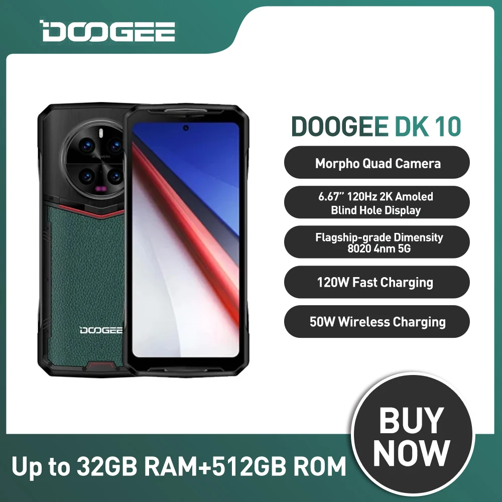 DOOGEE DK 10 Rugged Phone 6.67" 120Hz 2K AMOLED Display 5G Dimensity 8020 Morpho® Quad Camera 50MP 120W 32 GB+512 GB with N