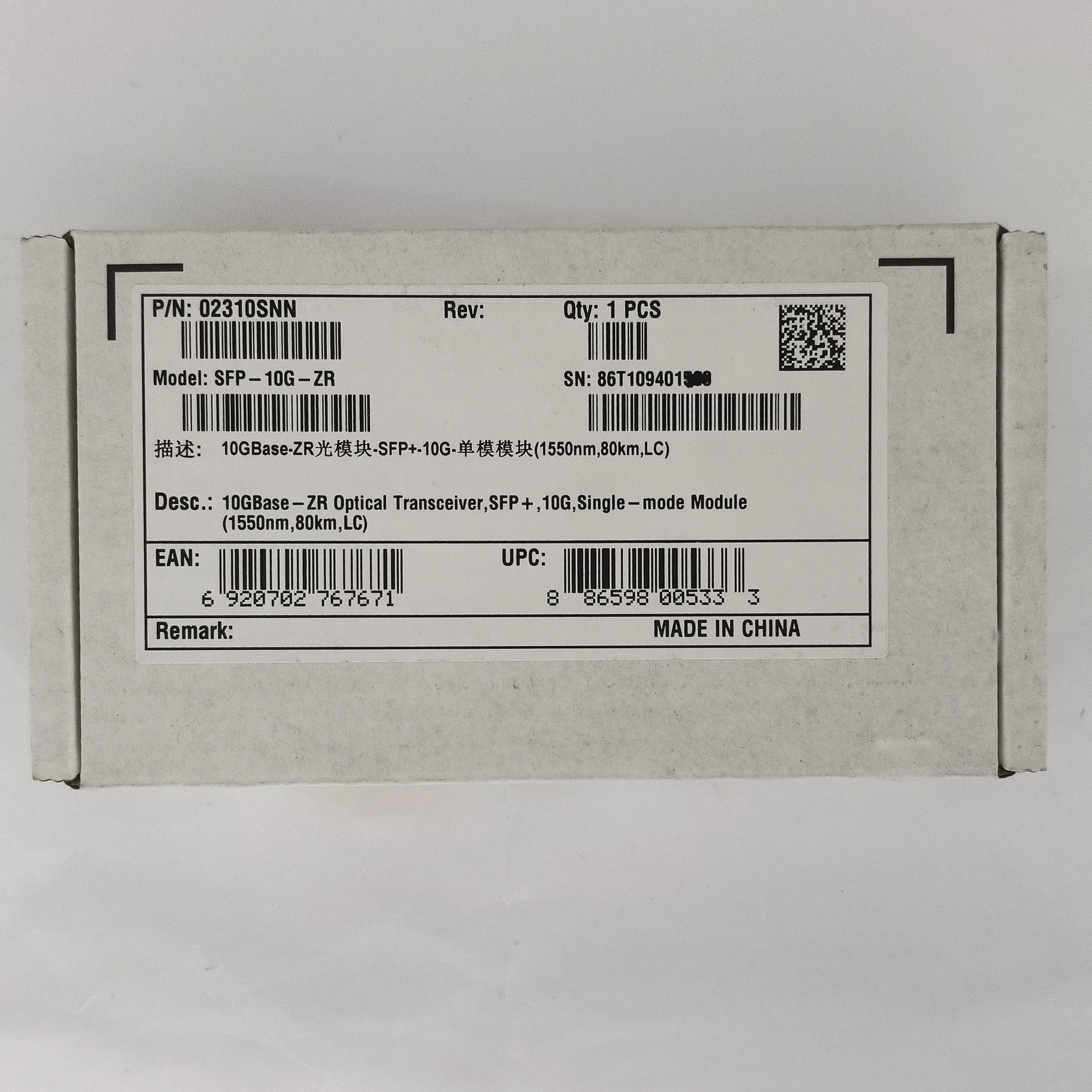 Genuine For Huawei 02310SNN SFP-10G-ZR 10GBase ZR SFP+ Single Mode 1550nm 80km Duplex LC Transceiver Optical Module