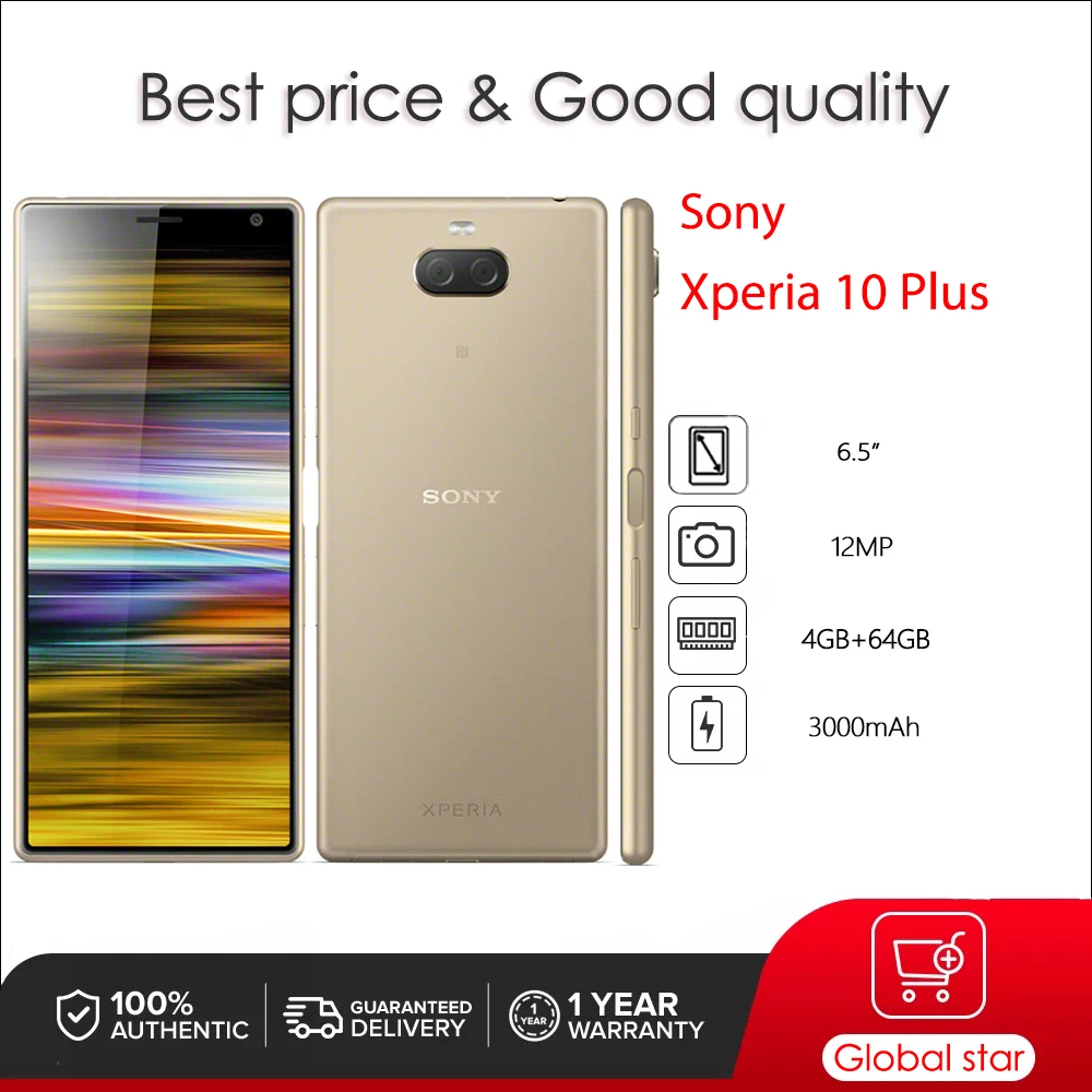 Sony Xperia 10 Plus I3213 I4213 I4293 Dual SIM Octa-core 6.5" 4GB 64GB ROM 12MP Snapdragon Cellphone NFC Fingerprint Smartp