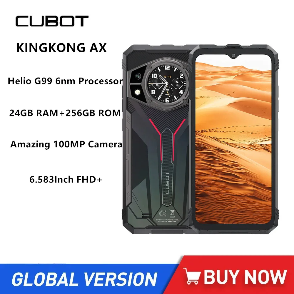 Cubot KINGKONG AX Rugged 4G Smartphone 6.583Inch FHD+ Octa Core 24GB+256GB Android 14 Mobile Phone 100MP 5100mAh 33W Fast Charge