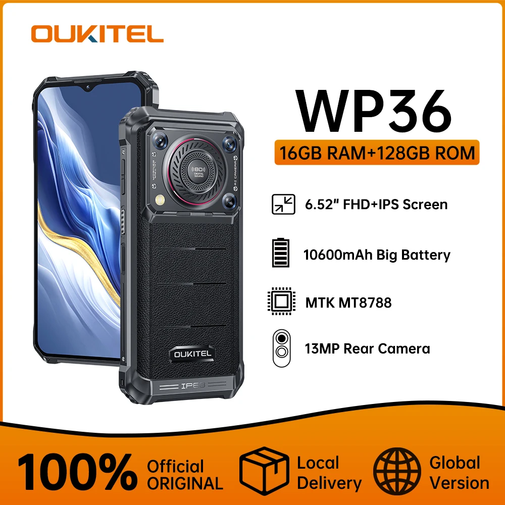 Oukitel WP36 Rugged Smartphone 10600mAh 6.52" HD+ Cell phone 16GB 128GB Mobile Phone Android 13 13MP Camera