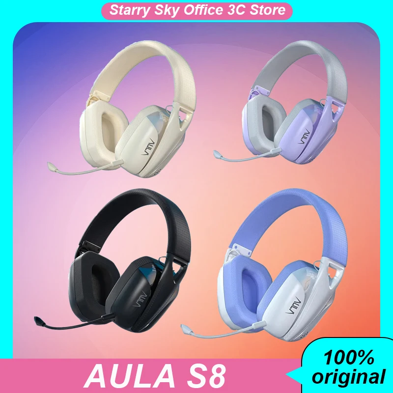 Aula S8 Gaming Headset Bluetooth 2.4G wired 3 mode Lightweight Headworn Long endurance Microphone Esports earphones PC Accessory