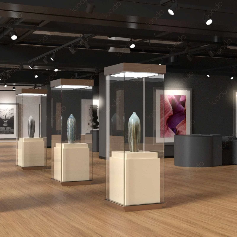 Custom, Sundo art gallery tempered glass display custom design luxury antique organizer LED light showcase for meaum artwor