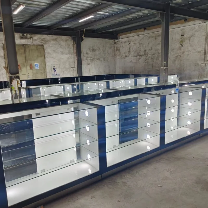 Custom, fashionable jewelry shop furniture store glass smoke display counter smoke tobacco showcase with LED light
