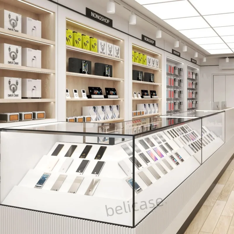 Custom, Simple Mobile Phone Shop Design Cellphone Accessories Display Showcase Cell Phone Furniture Design for Mobile shop