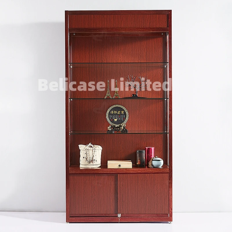 custom，Colour Choose For Wood Lockable Glass Showcase Retail For Handbag Display Shelves