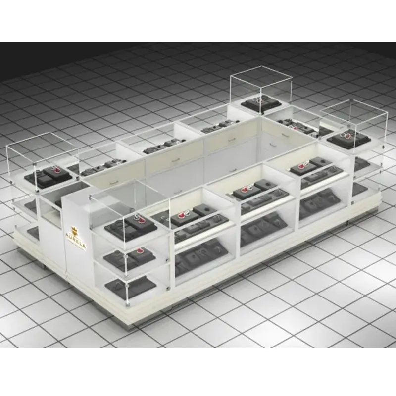custom，Custom Attractive Design Jewellery Glass Showcase Jewelry Display Counter Luxury Shopping Mall Jewelry Store Retail Kiosk