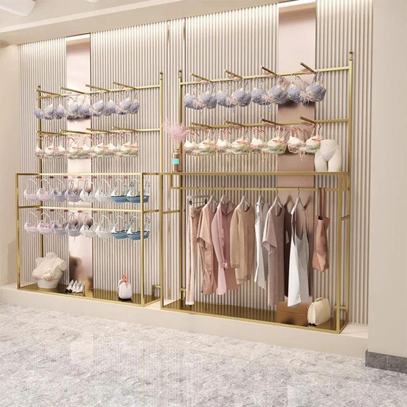 custom，high-end gold light luxury pajamas hanging rack in the island shelf Bra underwear display shelf store