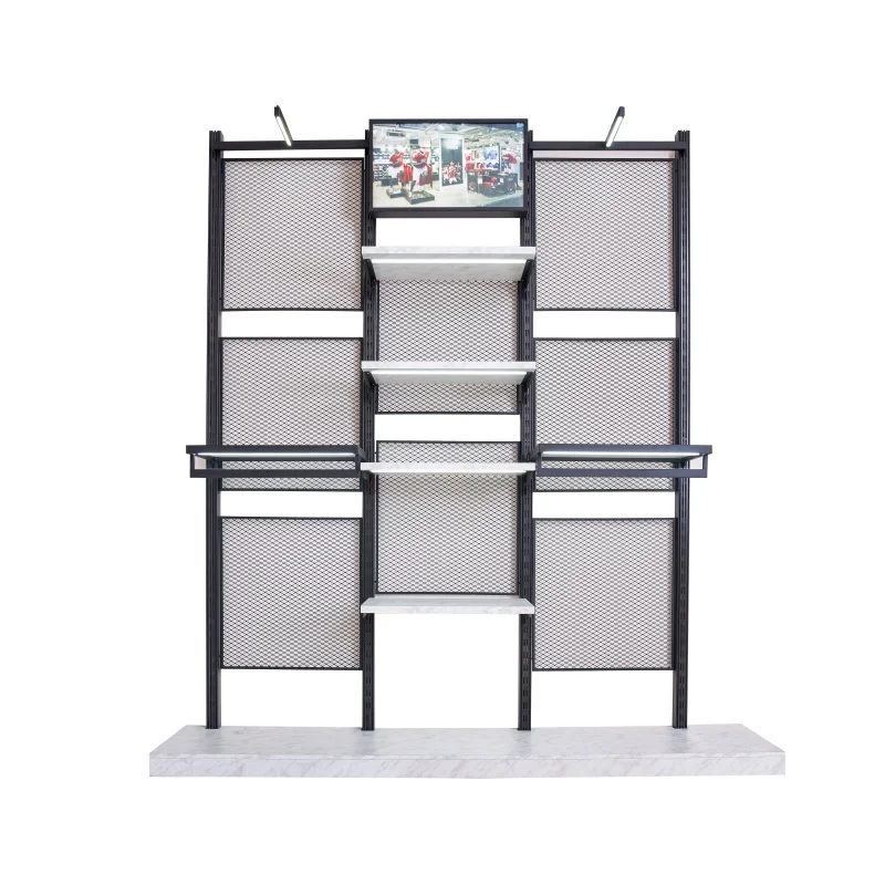 Custom, Apparel Clothing Store Display Stand Wall Mounted Clothing Display Rack Store Shelves with LED Light