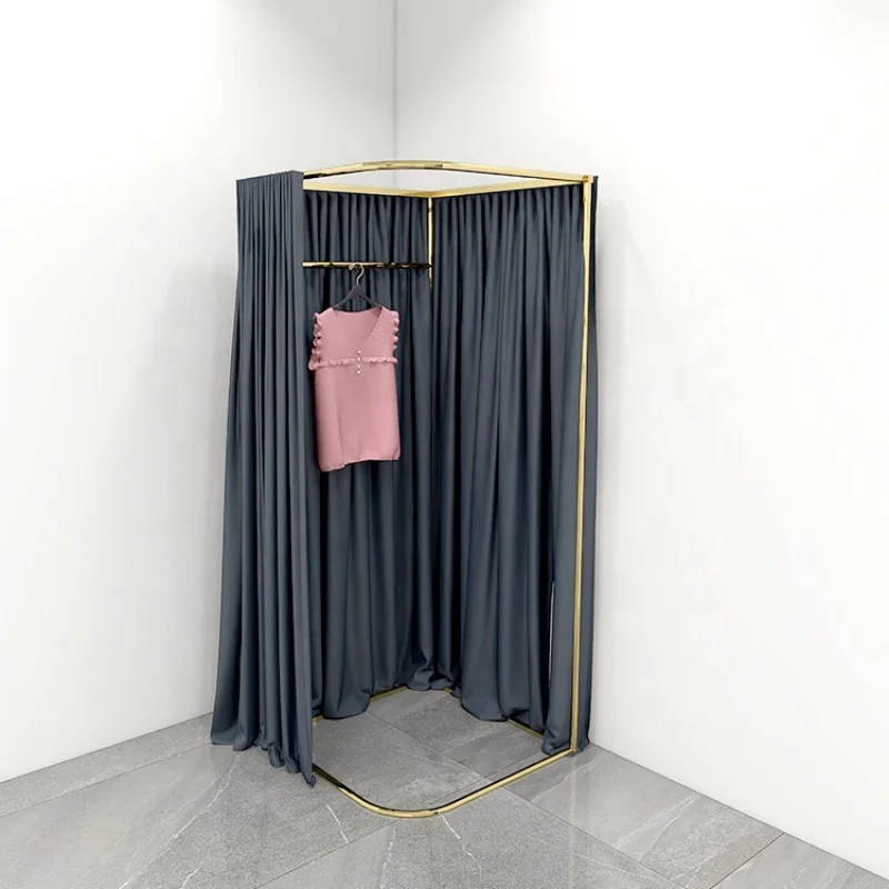Custom, stainless steel mobile golden dressing room display for clothing store temporary change clothes rooms