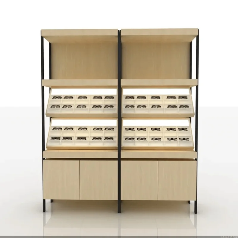 Custom, custom Wooden Glasses Display Wood 8 Slot Eyeglass Display With Lights
