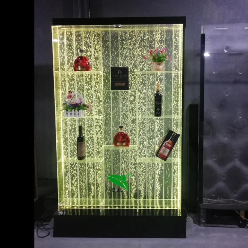 Custom, modern furniture led standing bubble water panel bar shelf whiskey wine liquor cabinet
