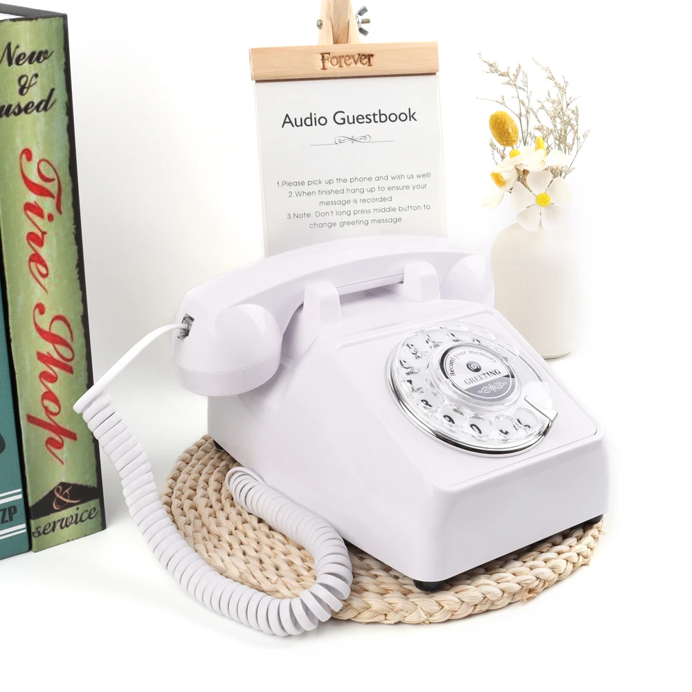 Rotary Recording Telephone Wedding Recording Guestbook White Retro Wedding Phone
