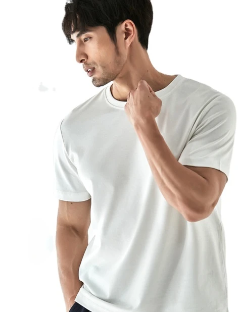 Summer men's pure cotton T-shirt 50 liquid ammonia Xinjiang long staple cotton solid color short sleeve T-shirt size 3XL