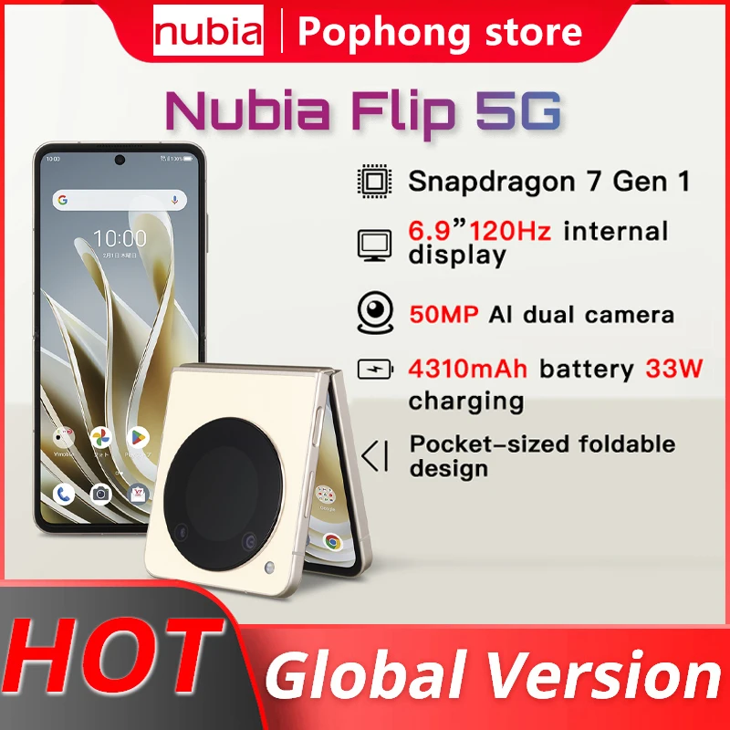 Global Version Nubia Flip 6.9" Snapdragon 7 Gen 1 4310mAh battery 33W charging Pocket-sized foldable design mobile phone