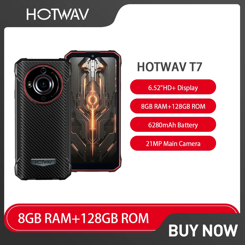 HOTWAV T7 Rugged Smartphone Android 13 6.52 Inch HD+ Octa Core 8GB+128GB Mobile Phones 21MP 6280mAh Battery Cell Phone On Sale