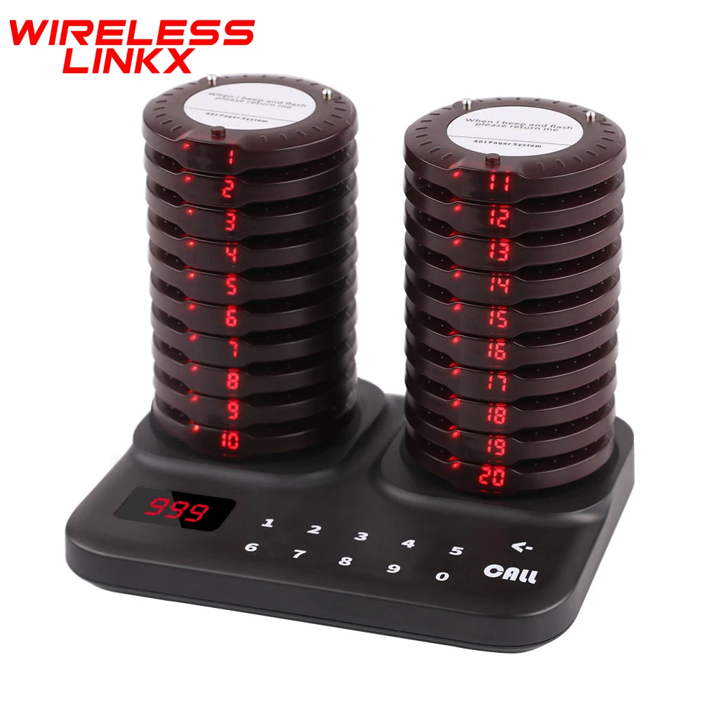 Wireless Restaurant Pager System Queue Paging System 20 Beepers Customer Line Calling System Food Pager for Cafe Food Truck