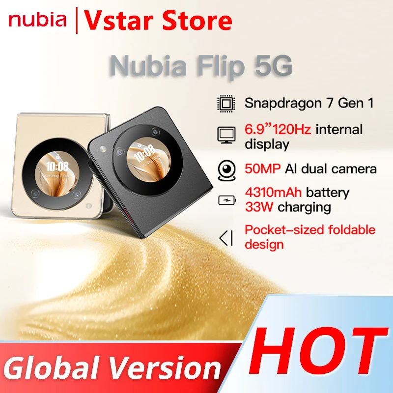 Global Version Nubia Flip Snapdragon 7 Gen1 6.9-inch AMOLED 2790*1188 4310mAh Type-C NFC 50MP AI Dual Camera 5G Camera Phone