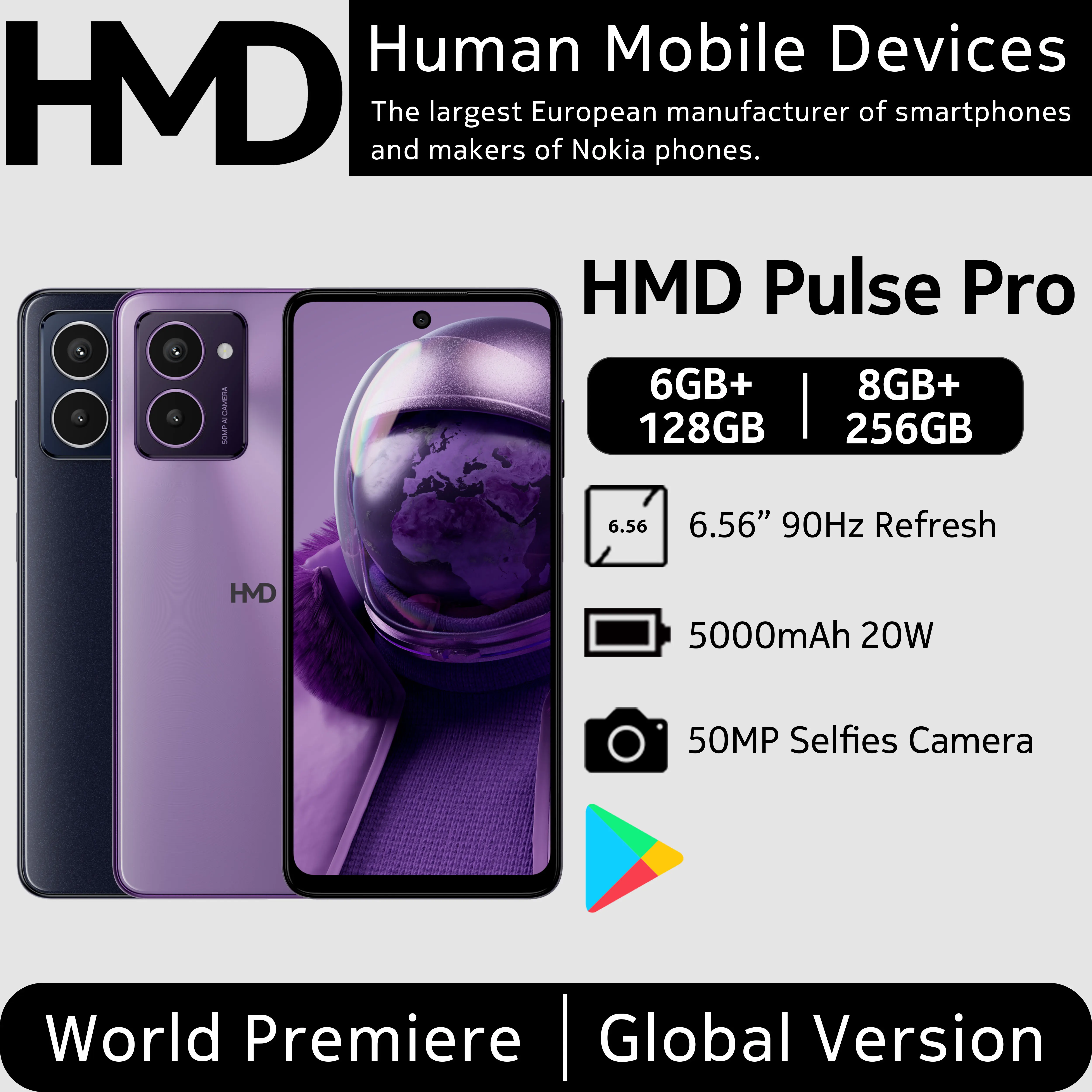 [World Premiere] Global Version HMD Pulse Pro 4G Smartphone 6.56" 90Hz Display 50MP Selfies Rear Camera 5000mAh Full Androi