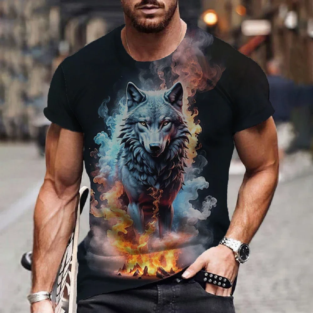 2024 Wolf T-shirt 3d Digital Animal Print Graphics Camisa Hombre Casual Men's T-shirt Short Sleeve Comfortable