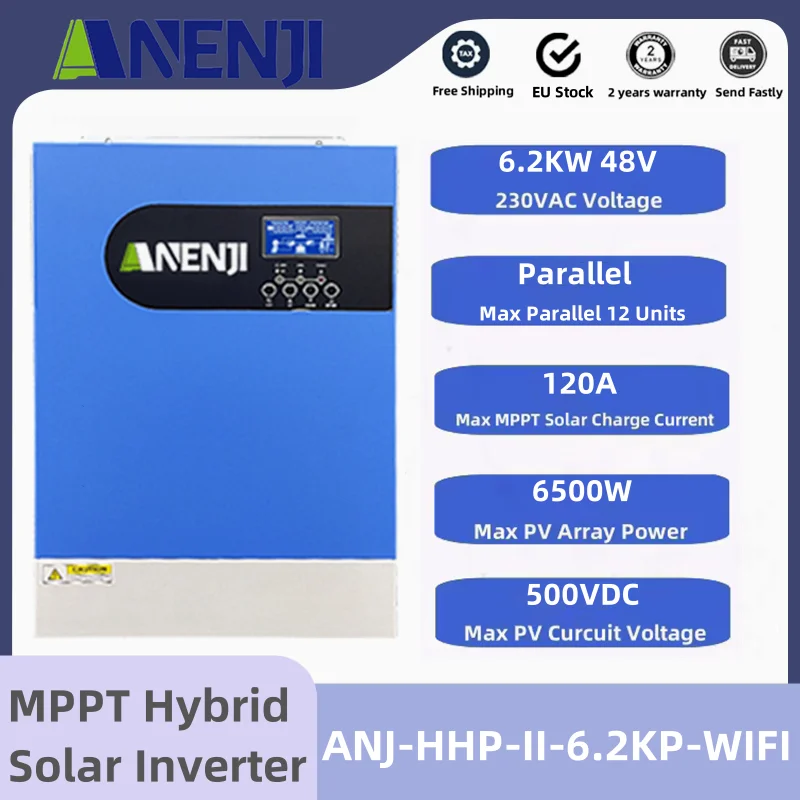 6.2KW Parallel Solar Inverter 48V Hybrid Off Grid Inversor Pure Sine Wave Built MPPT 120A Solar Charge Controller PV Max 500VDC