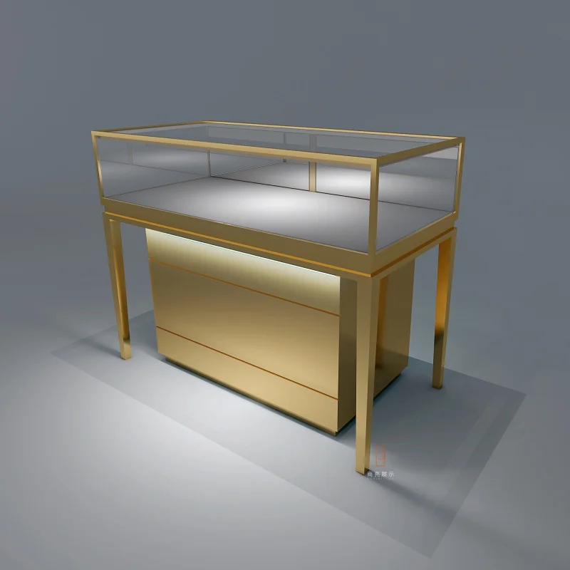 custom，Factory directly sell wood stainless steel with led lights high end jewelry display cabinet